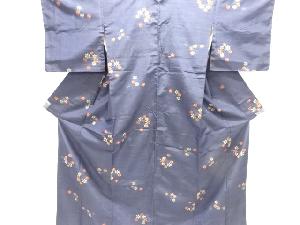 アンティーク　花模様織り出し手織り紬着物